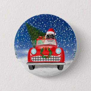 Mops Hund Kör Bil I Snö Jul Knapp