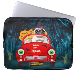 Mops Hund Kör Bil Skräck Halloween Laptop Fodral