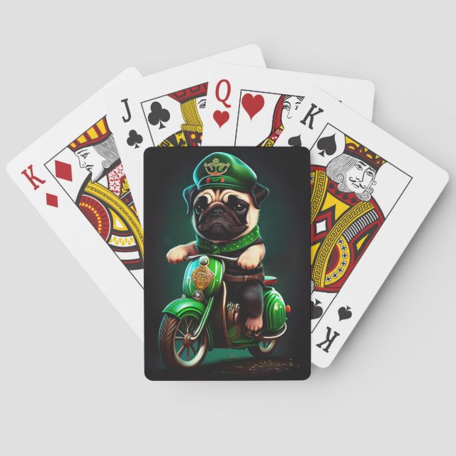 Mops hund kör cykel St. Patrick's Day Casinokort (Baksidan)