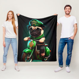 Mops Hund Kör Cykel St. Patrick's Day Fleecefilt