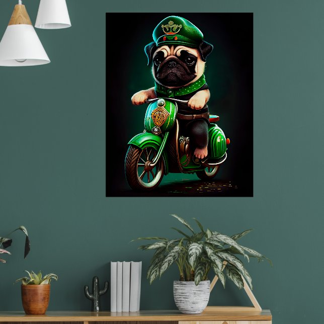 Mops hund kör cykel St. Patrick's Day Poster (Vardagsrum 1)