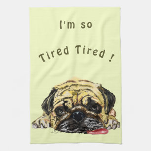 Mops Hund - lägg till text / Färg Kökshandduk