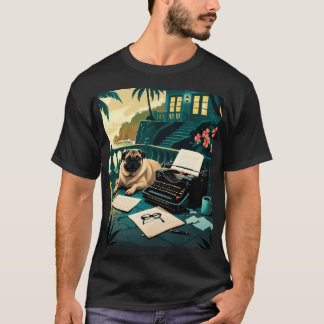 Mops hund med glänsande päls och en gentleman vint t shirt