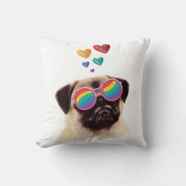 Mops hund med hjärtan Alla hjärtans dag Kudde (Framsida)
