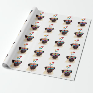 Mops hund med hjärtan Alla hjärtans dag Presentpapper