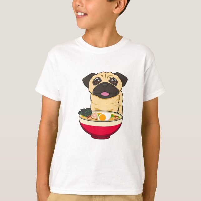 Mops Hund och Ramen T Shirt (Framsida)
