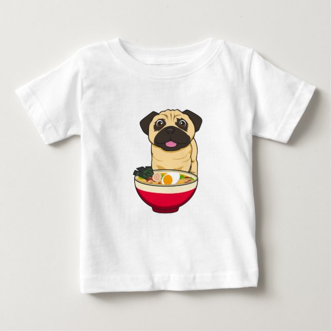 Mops Hund och Ramen T Shirt (Framsida)