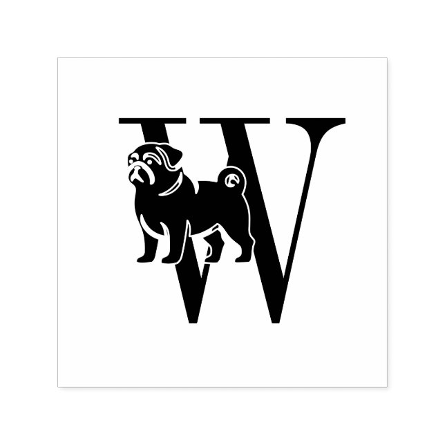 Mops Hund Över Enkel Enkel Initial #3  Självfärgande Stämpel (Design)