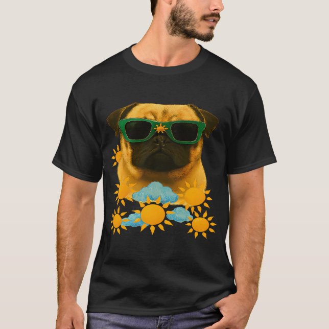 Mops hund på sommaren realistisk stil och målning t shirt (Framsida)