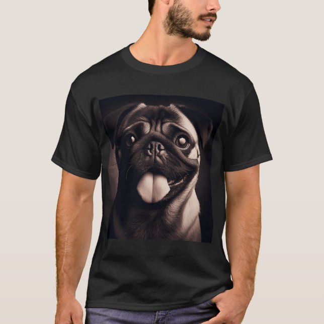 Mops hund Porträtt 2 T Shirt (Framsida)