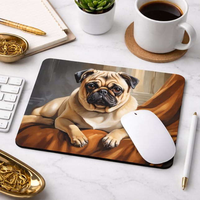 Mops Hund Porträtt Klassisk Realistisk Djur Konst Musmatta (Skapare uppladdad)