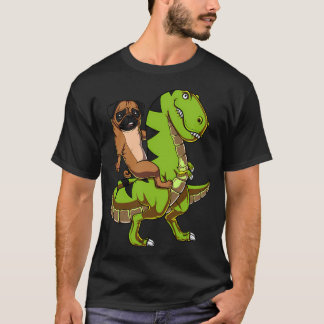 Mops hund ridande T-Rex dinosaurie T Shirt