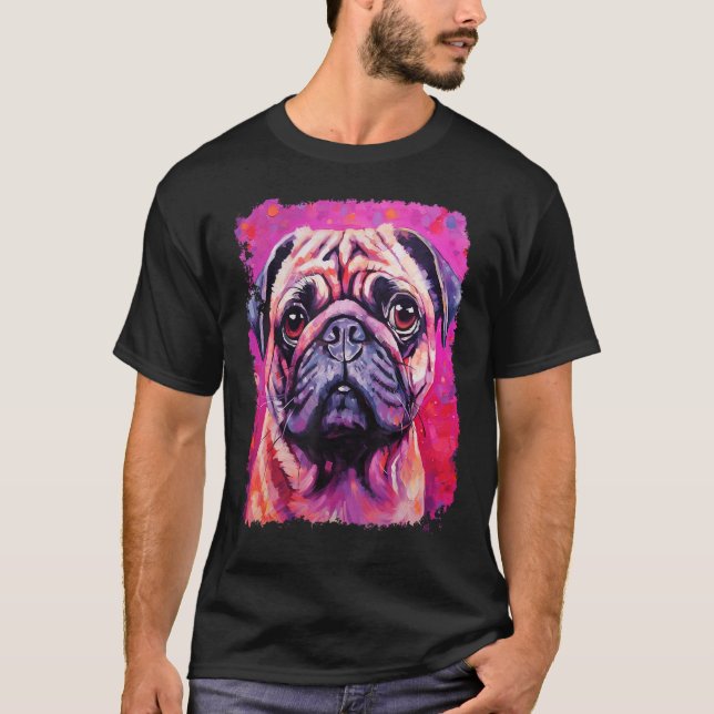 Mops Hund Rosa T Shirt (Framsida)