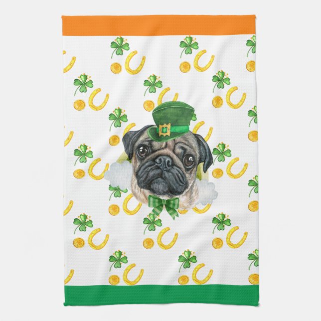 Mops Hund Semester Hem Dekoration St Patricks Day Kökshandduk (Vertikal)