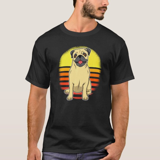 Mops Hund Solnedgång 51 T Shirt (Framsida)