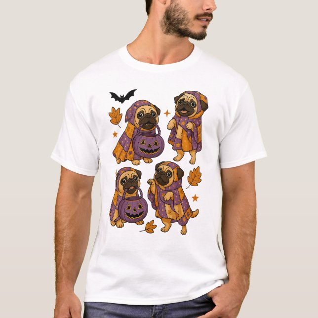 Mops Hund Spöke Halloween Kuslig T Shirt (Framsida)