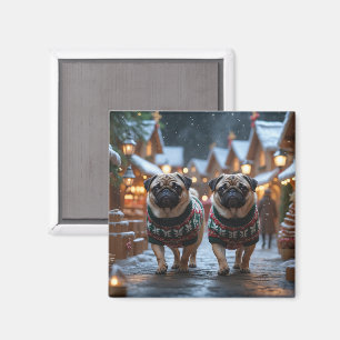 Mops Hundar Jul Snö Högtid Magnet