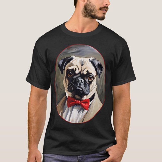 Mops Hundporträtt i kavaj och slips T Shirt (Framsida)