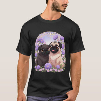Mops-hundvalpar bland peonyblommor t shirt