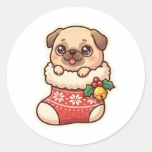 Mops i julstrumpa dekal