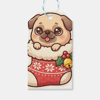 Mops i julstrumpa presenttagg presentetikett