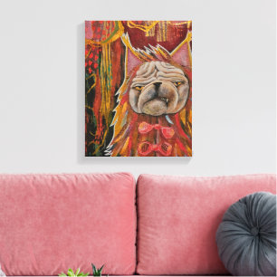 Mops i kattkostym, olycklig mops abstrakt collage canvastryck