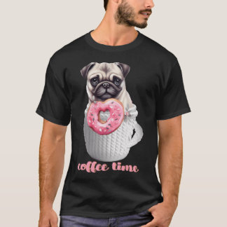 Mops i koppen med Donat: Kaffetid T Shirt