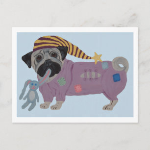 Mops i pyjamas helg vykort