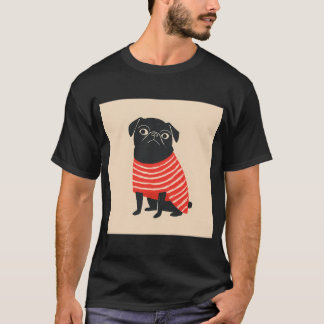 Mops i ränder förbluffar stan t shirt