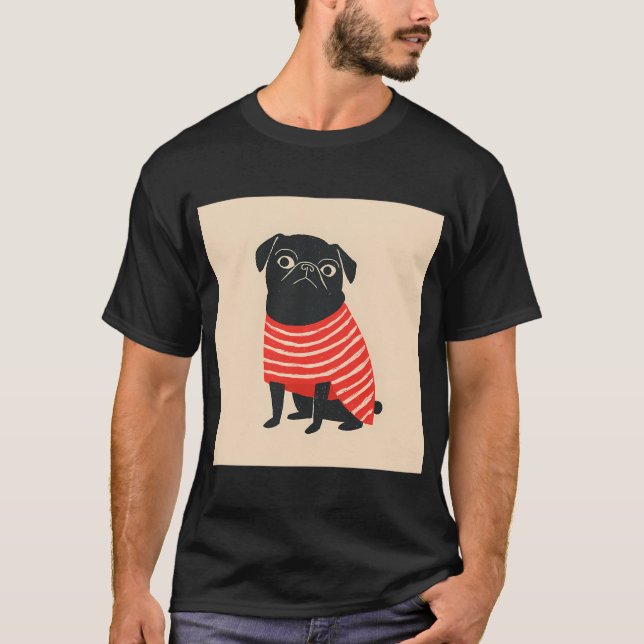 Mops i ränder förbluffar stan t shirt (Framsida)