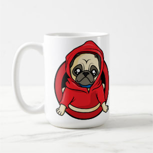 Mops i röd hoodie kaffemugg