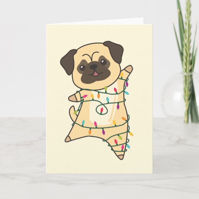 Mops jul snö vinter djur hundar kort (Framsida)