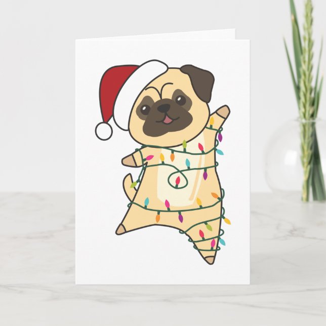 Mops jul Snö Winter Animals Hundar Kort (Framsida)