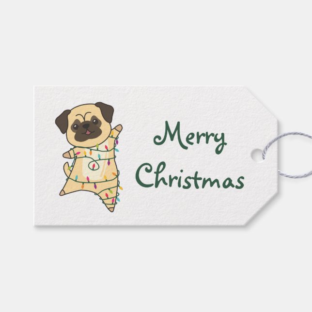 Mops jul Snö Winter Animals Hundar Trucker Ha Presentetikett (Framsidan (Horisontell))