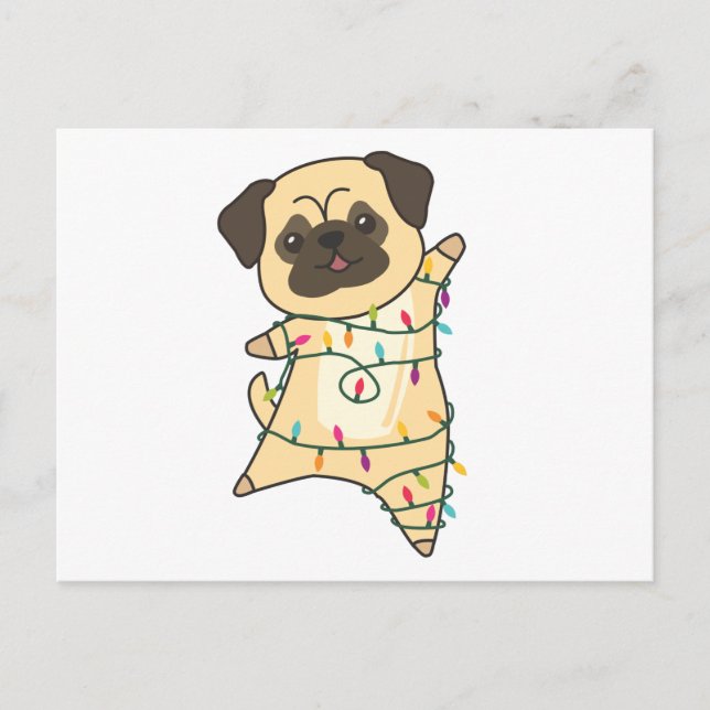 Mops jul Snö Winter Animals Hundar Vykort (Framsida)