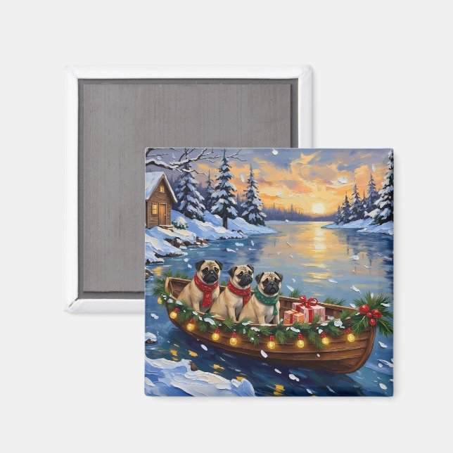 Mops julbåt semester magnet (Front/Back)