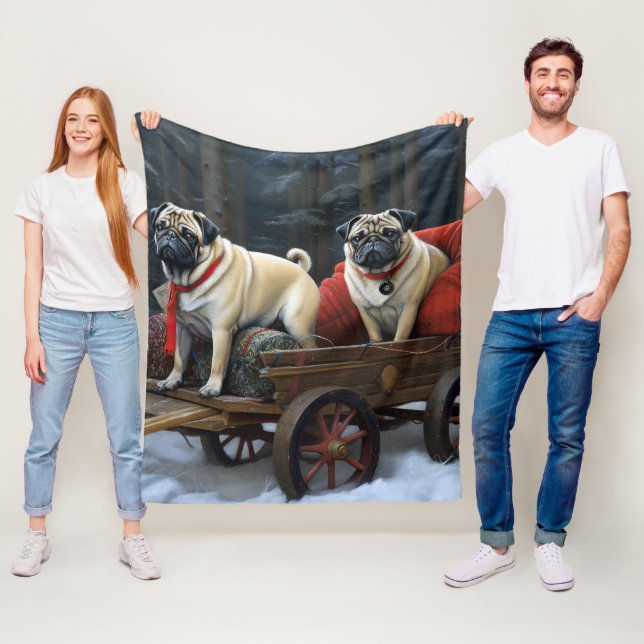 Mops Julhögtidssäsong Fleecefilt (På plats)