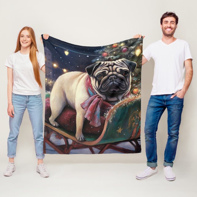 Mops Julhögtidssäsong Fleecefilt (På plats)