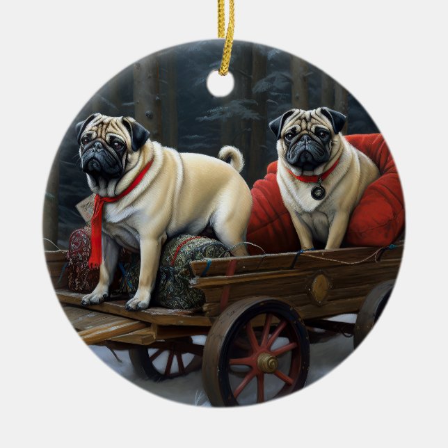 Mops Julhögtidssäsong Julgransprydnad Keramik (Framsidan)