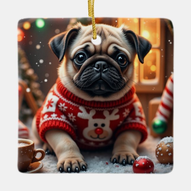 Mops julkonst julgransprydnad keramik (Framsida)