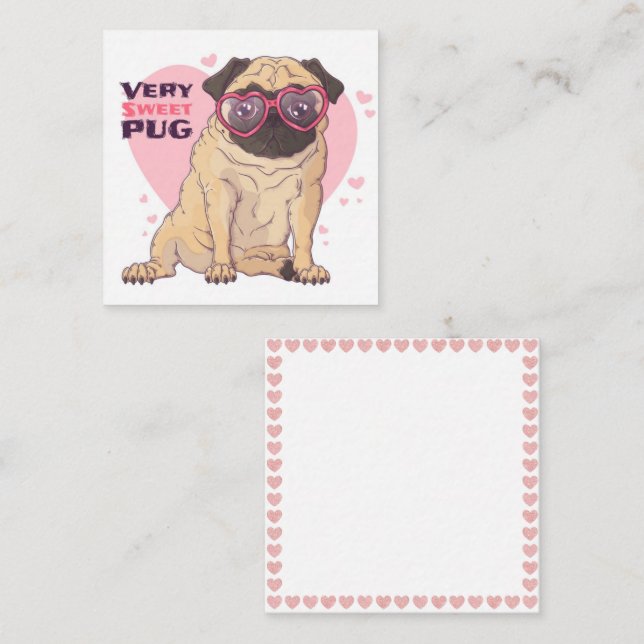 Mops kärlek anteckningskort (Fram/baksida)