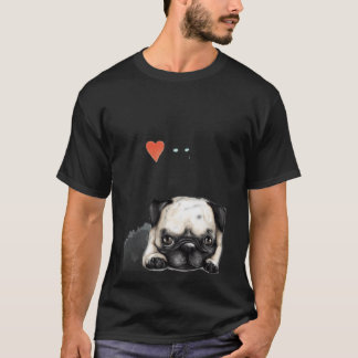 Mops konst med texten Jag älskar mopsar överlagd T Shirt