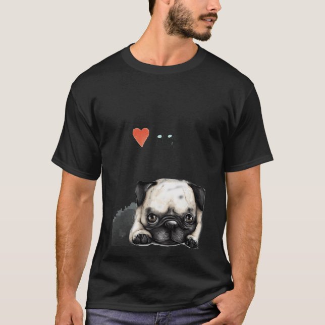 Mops konst med texten Jag älskar mopsar överlagd T Shirt (Framsida)