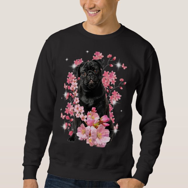 Mops Körsbärsblomsterblommor Lång Ärmad Tröja (Framsida)