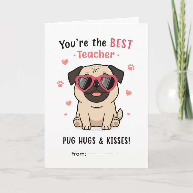 Mops Kramar & Puss Lärare Valentinskort Kort (Framsida)