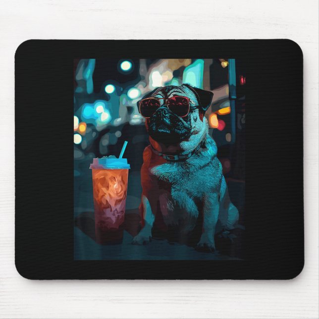 Mops med iskaffe  musmatta (Framsidan)