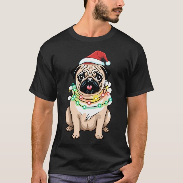 Mops med julbelysning t shirt (Framsida)