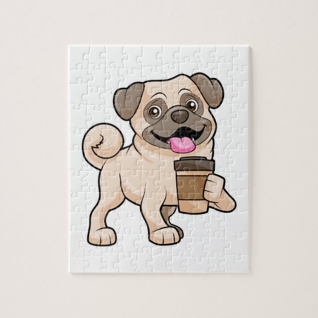 Mops med kaffe att ta med pussel (Vertikal)