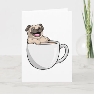 Mops med kopp kaffe kort