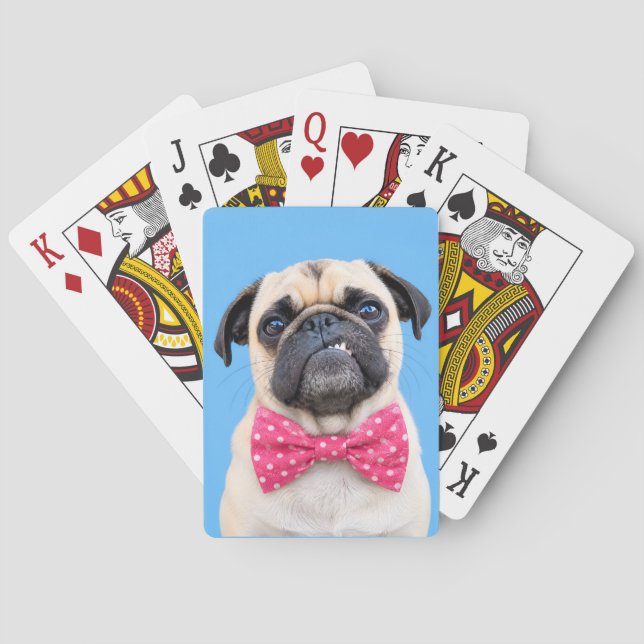 Mops med rosa rosett casinokort (Baksidan)